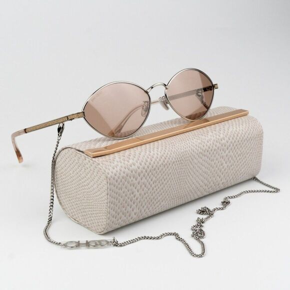 NEW Jimmy Choo SONNY/S 9F6/2S Peach Palladium Pink Oval Metal CHAIN Women - Picture 2 of 15